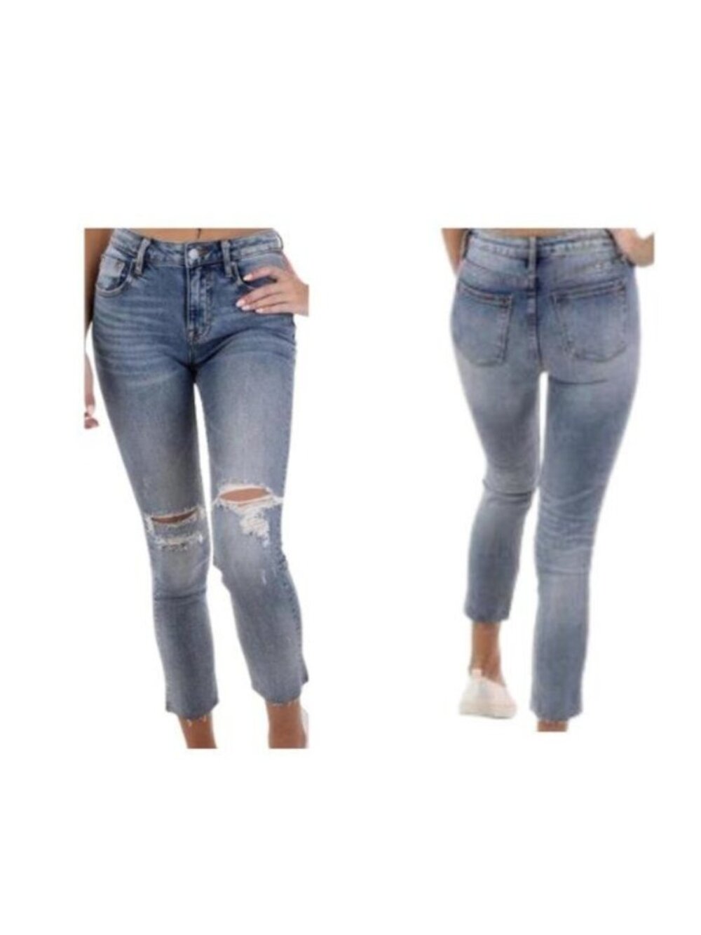 Vigoss Stevie Crop Straight Leg Distressed Legacy Stretch Raw Hem Jeans size 24